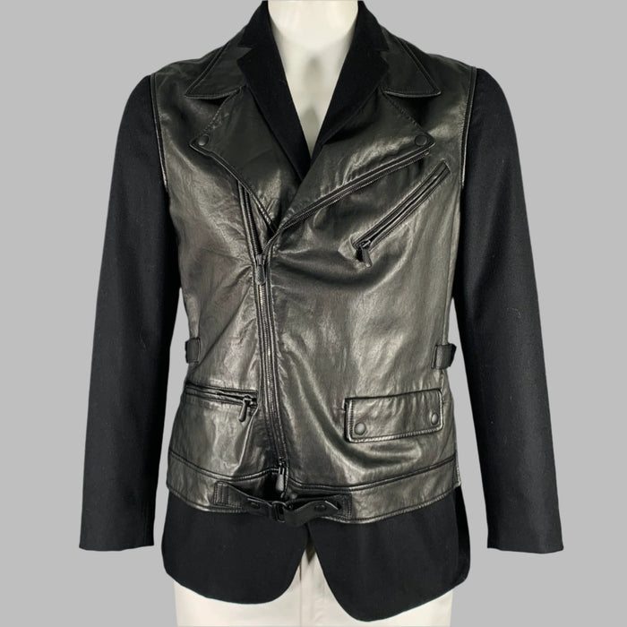 BOTTEGA VENETA Size 44 Black Mixed Materials Cashmere Biker Jacket