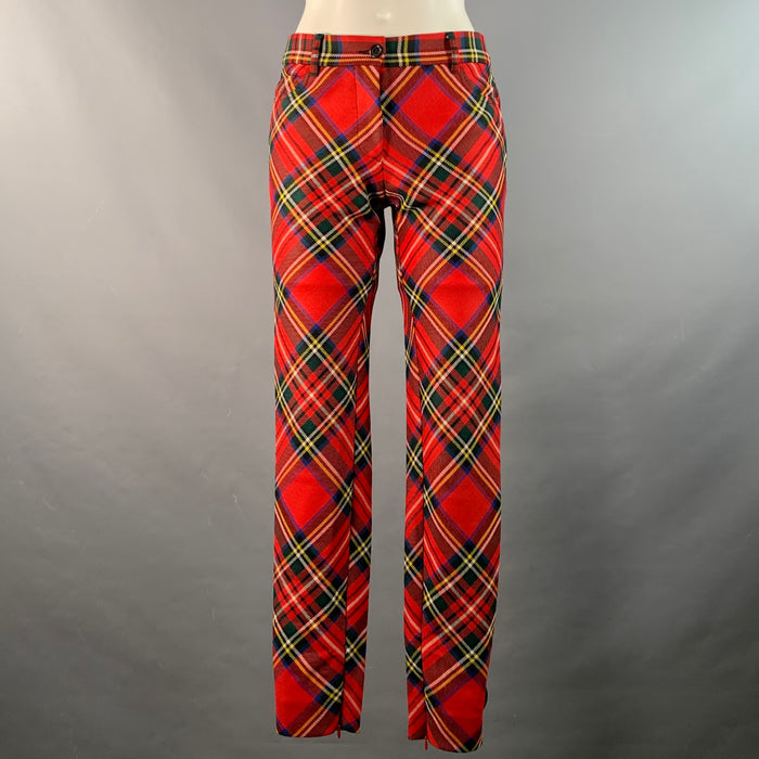 MOSCHINO Size 4 Red Multi-Color Wool Plaid Skinny Casual Pants