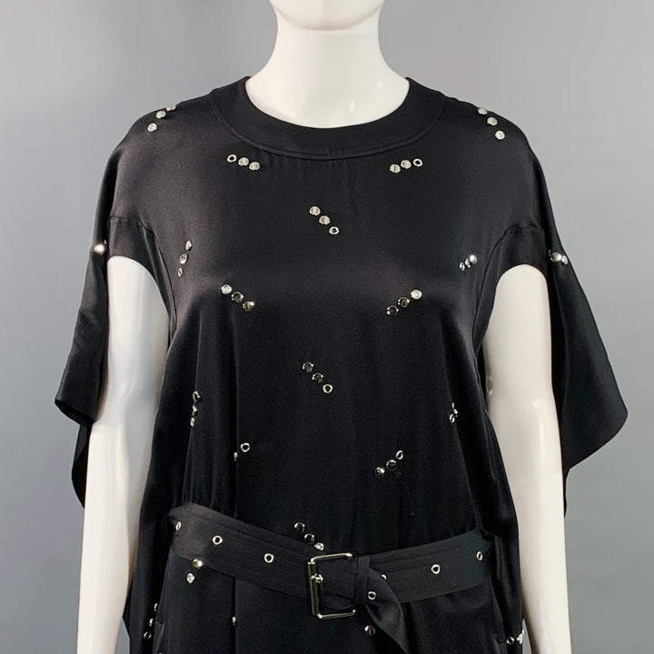 BURBERRY Size S Black Silk Studded Belted Cape Dress