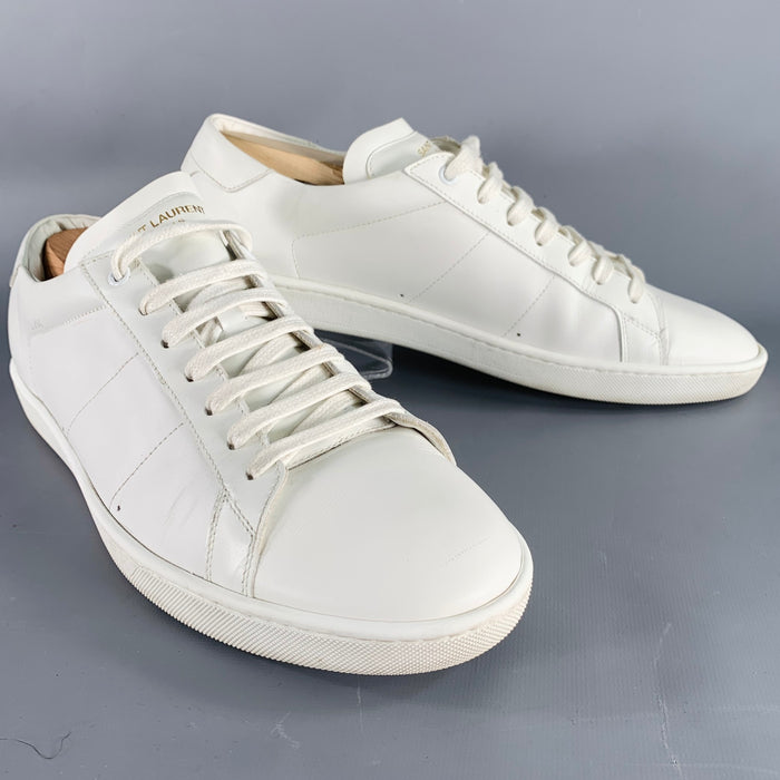 SAINT LAURENT Size 12 White Leather Low Top Sneakers