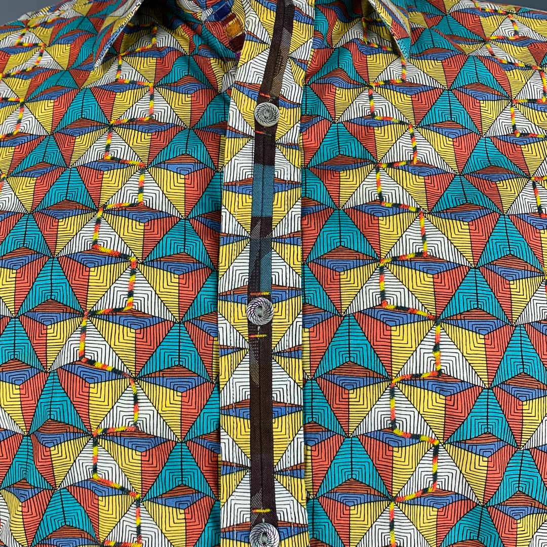 ROBERT GRAHAM Size L Multi Color Geometric Cotton Button Up Short Sleeve Shirt