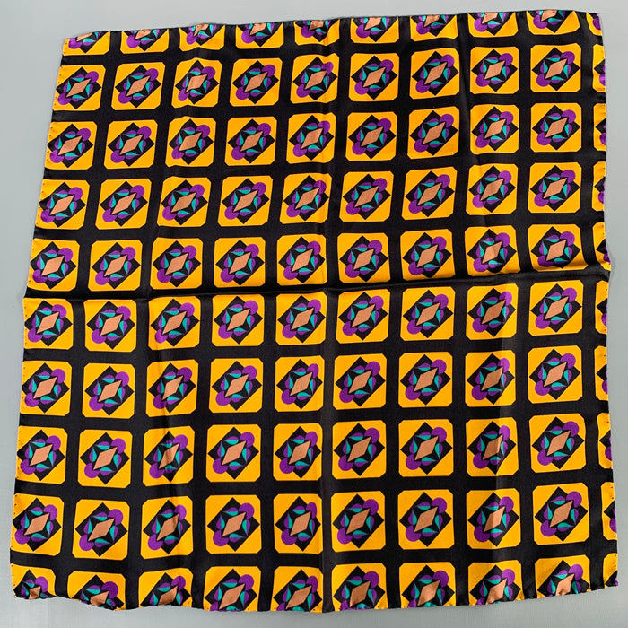 ETRO Gold Black Purple Abstract Silk Pocket Square