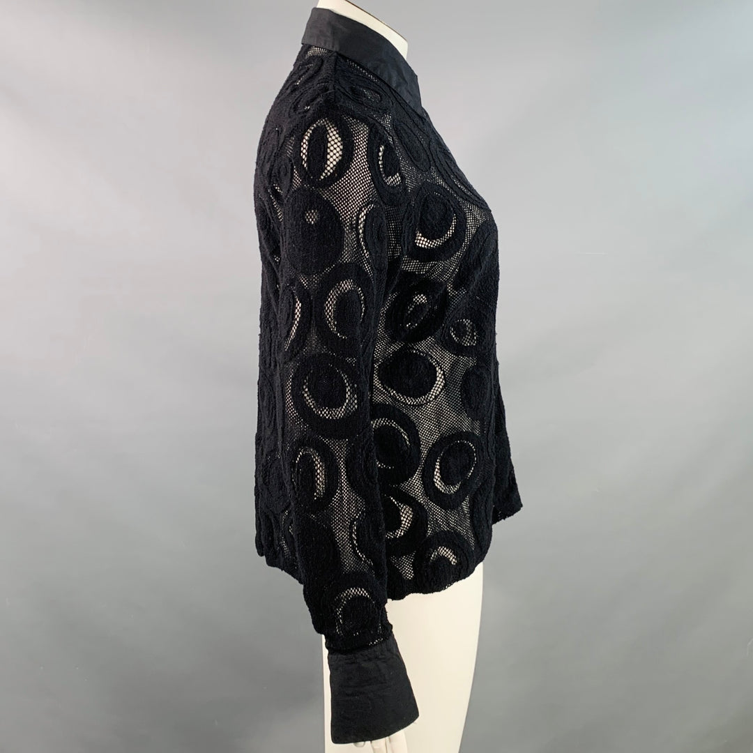 ANNE FONTAINE Size XL Prisme Black Polyamide Blend Mesh Button Up Blouse