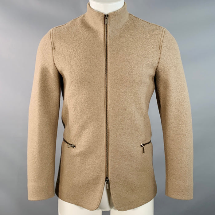 EMPORIO ARMANI Size 36 Tan Wool Two Pockets Zip Up Jacket