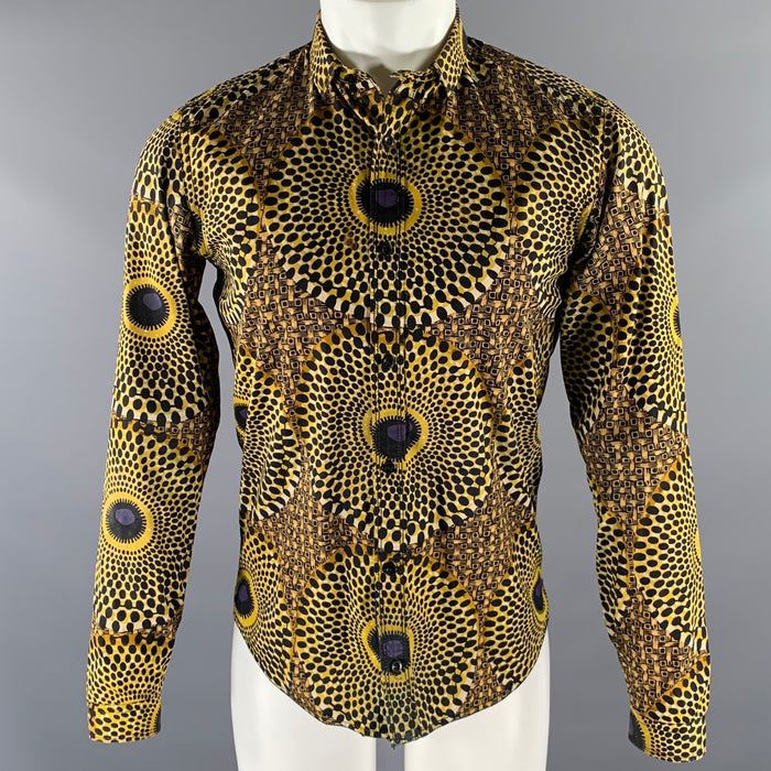 BURBERRY Size XS Gold Black Ankara Cotton Long Sleeve Shirt