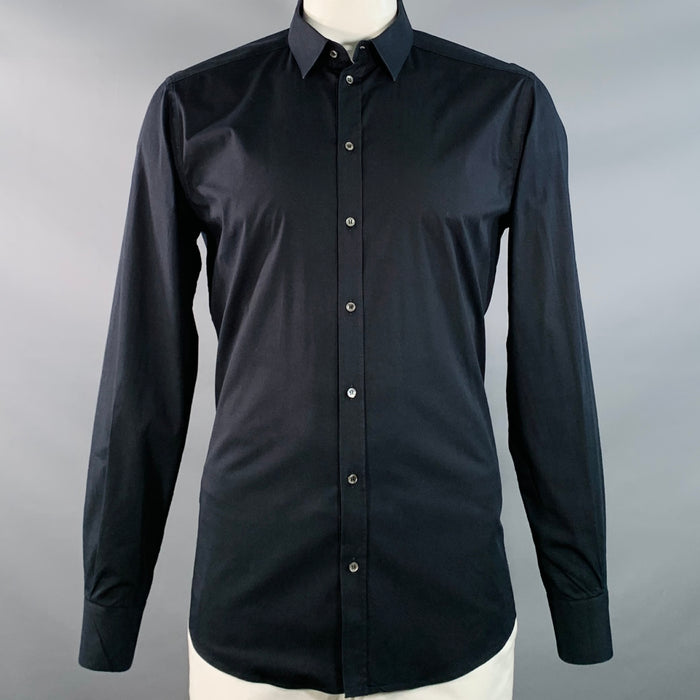 DOLCE & GABBANA Size L Black Cotton Blend Button Up Long Sleeve Shirt