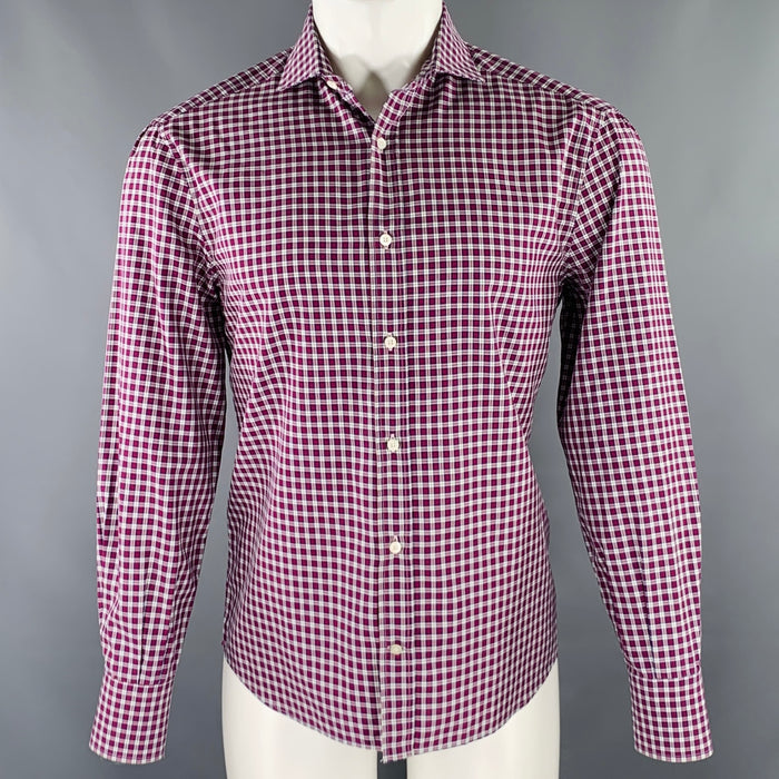 BRUNELLO CUCINELLI Size M Red White Plaid Cotton Long Sleeve Shirt