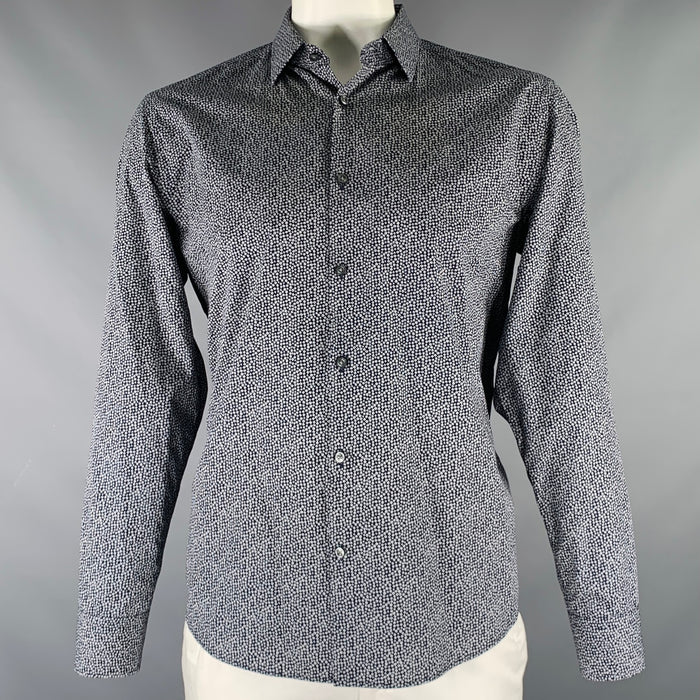 HUGO BOSS Size XL Navy White Floral Cotton Button Up Long Sleeve Shirt