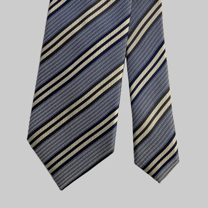 ERMENEGILDO ZEGNA One Size Blue Silver Diagonal Stripe Silk Tie