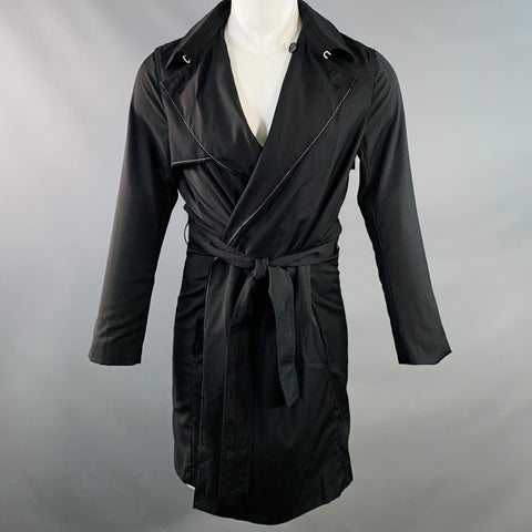DIOR HOMME Size 34 Black Grey Contrast Trim Virgin Wool Belted Coat