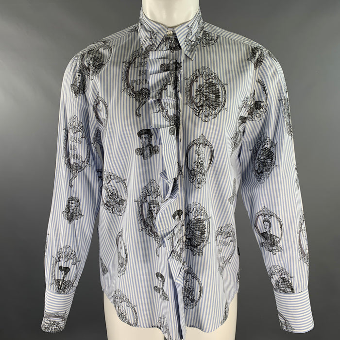MOSCHINO JEANS Size L Blue Black White Stripe Cotton Long Sleeve Shirt