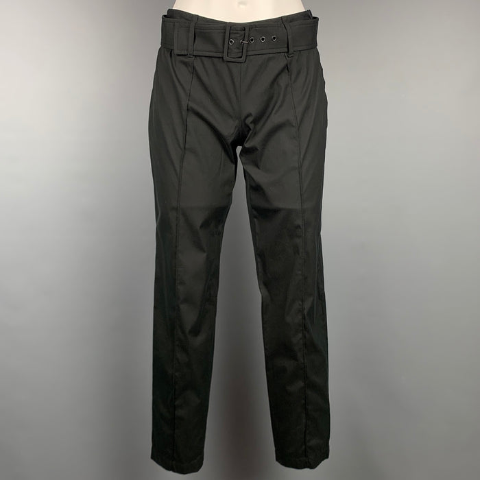 PRADA Size 2 Black Poplin Cotton Blend Belted Casual Pants