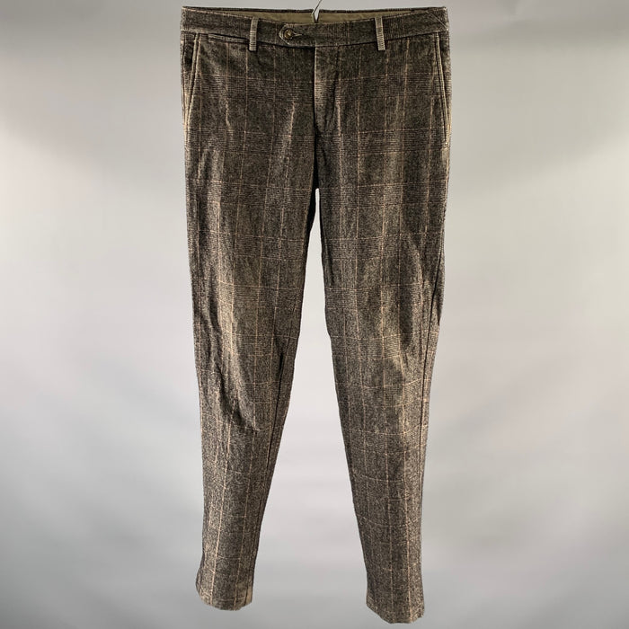 BURBERRY Size 30 Black Beige Red Glen Check Wool Blend Dress Pants