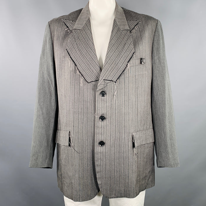 YOHJI YAMAMOTO Size L Grey Black Stripe Silk Blend Jacket