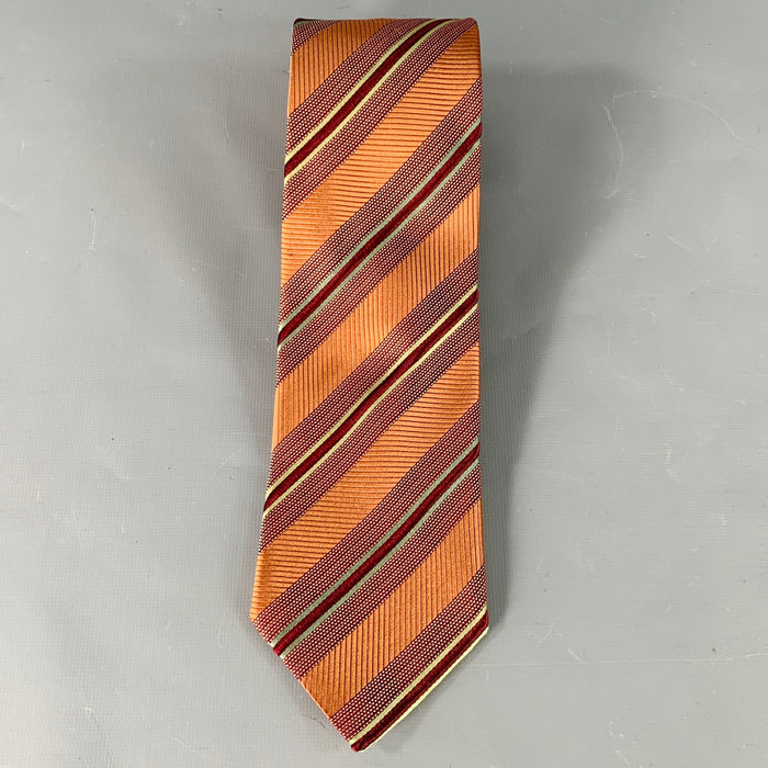 ERMENEGILDO ZEGNA Brown Copper Diagonal Stripe Silk Cotton Tie