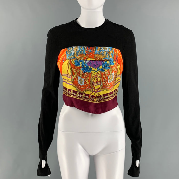 VERSACE Size 8 Black Multi-Color Viscose Elastane Long Sleeve Casual Top