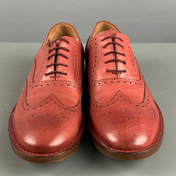 PAUL SMITH Size 8 Brick Perforated Leather Wingtip Lace Up Shoes