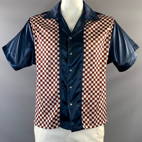 ENFANTS RICHES DEPRIMES Size XL Navy Burgundy & White Silk Short Sleeve Shirt