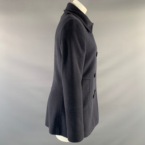 AKRIS Size S Navy Angora Wool Cashmere Double Breasted Coat