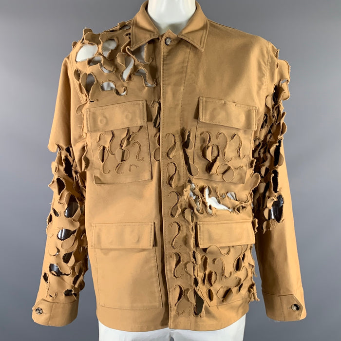 MARNI Size 42 Khaki Cut Out Cotton Hidden Placket Jacket