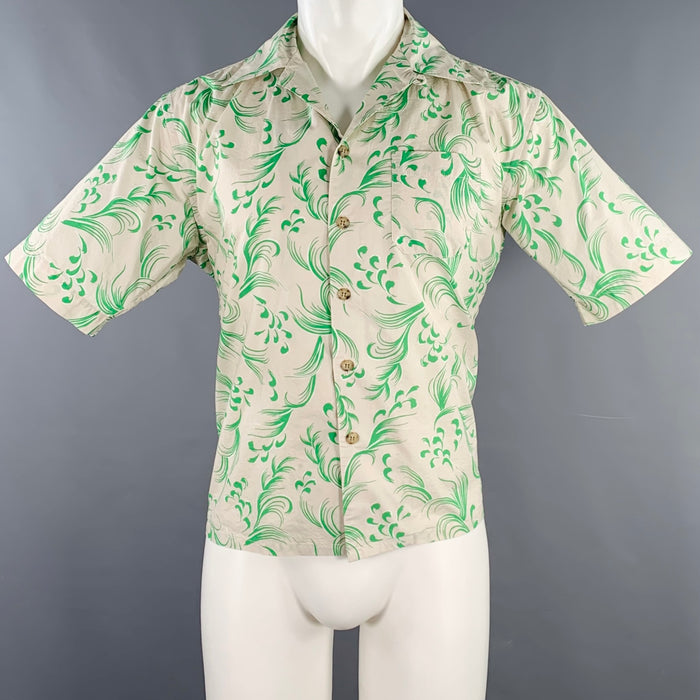 JOHN ELLIOTT Size XS Beige Green Abstract One Pocket Short Sleeve Shirt
