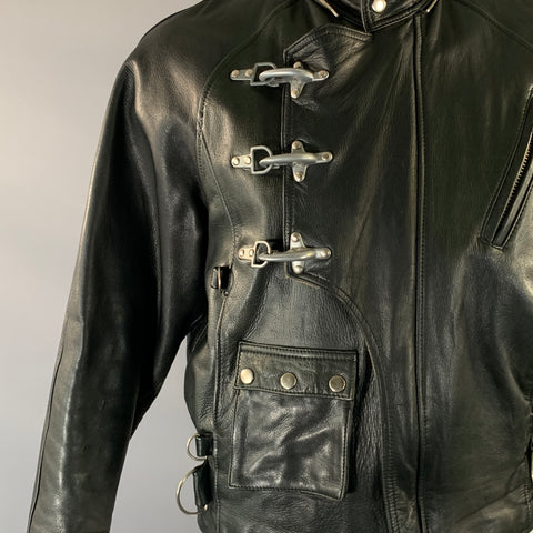 AVIREX Size L Black Leather Biker Jacket
