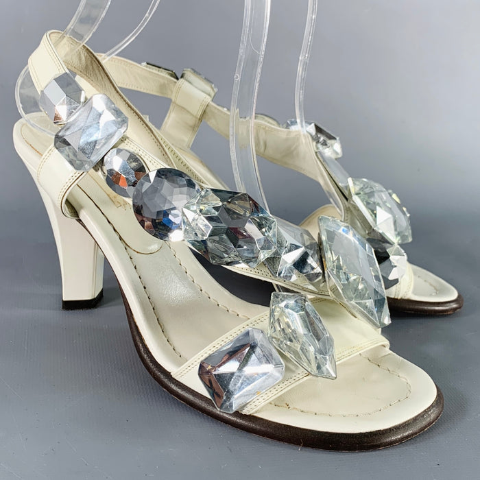 MARC JACOBS Size 6.5 White Silver Leather Strappy Sandals