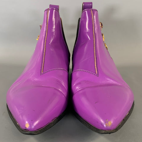 GUCCI Size 7 Purple Black Leather Pointed Toe Boots