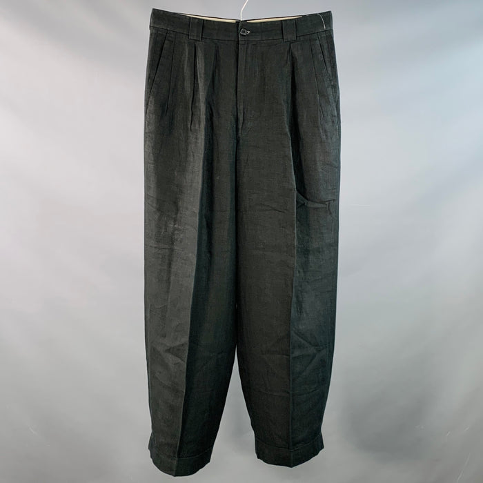 GIORGIO ARMANI Vintage Size 31 Black Linen Pleated Tapered Dress Pants