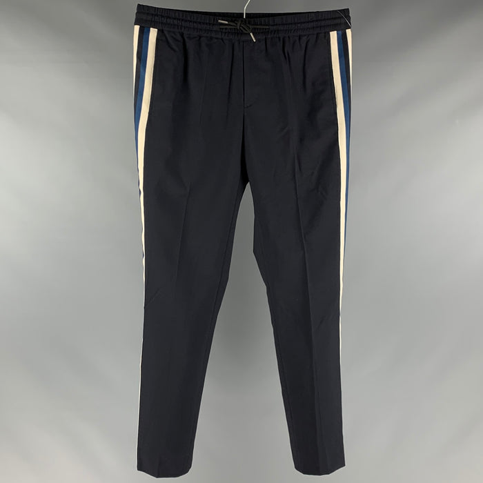 SANDRO Size 30 Navy White Vertical Stripe Wool Drawstring Casual Pants