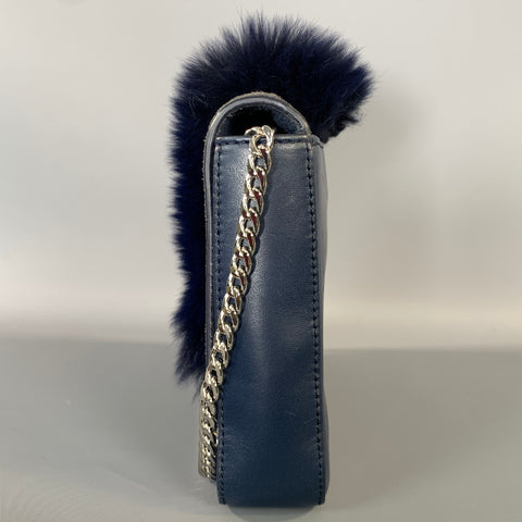 LOEFFLER RANDALL FW2015 Blue Navy Leather Faux fur Shoulder Bag
