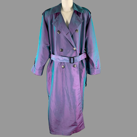 CHRISTIAN DIOR Size 6 Purple Teal Iridescent Trench Trench Coat