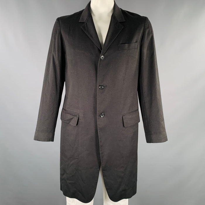 YOHJI YAMAMOTO Size L Black Solid Rayon Blend Notch Lapel Coat