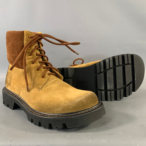 LOEWE Size 9 Brown Camel Suede Lace Up Boots
