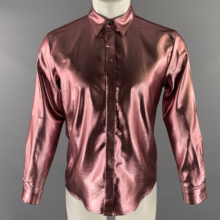 ROBERTO CAVALLI Size S Pink Metallic Polyester Blend Long Sleeve Shirt
