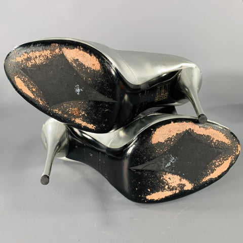 BALMAIN Size 6 Silver Patent Leather Peep Toe Heels Pumps