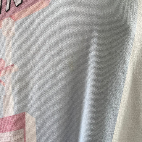 BLUE SKY INN Size L White Blue & Pink Graphic Cotton Hoodie Sweatshirt