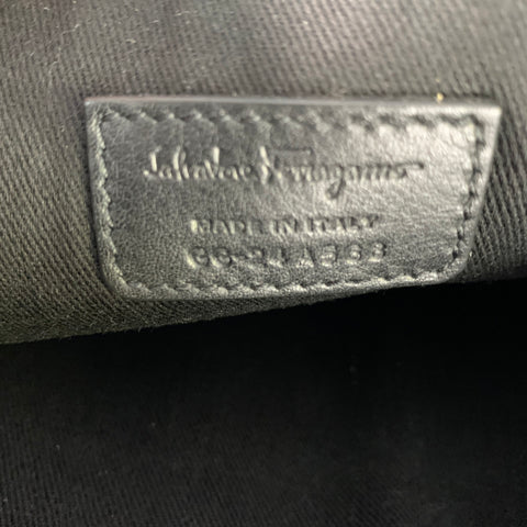 FERRAGAMO Navy Monogram Leather Wristlet Bag