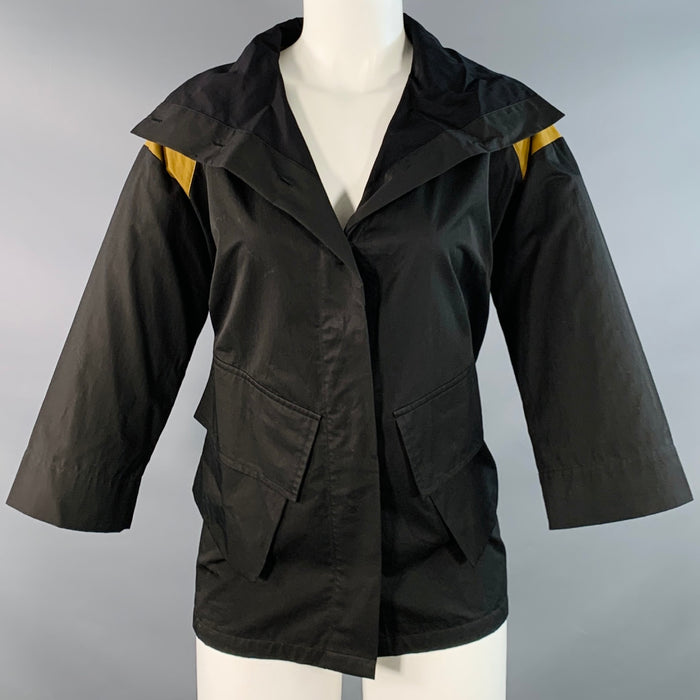 DRIES VAN NOTEN Size 8 Black Olive Cotton Two Tone 3/4 Sleeves Jacket