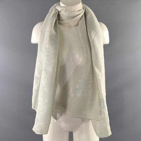 LORO PIANA Cream Light Blue Floral Linen Silk Scarf