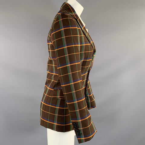 WALTER VAN BEIRENDONCK F/W2021 Chest Size 38 Brown Orange & Green Plaid Sport Coat