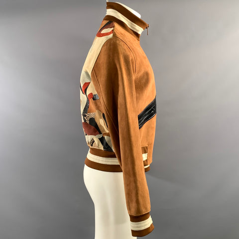 BALLY Size 38 Brown Black Leather Zip Up Jacket