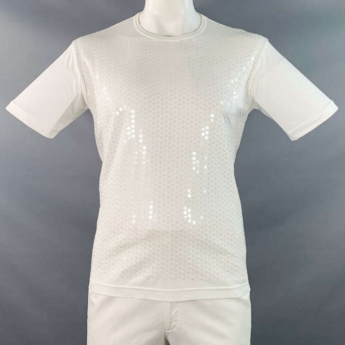 JUNYA WATANABE 2020 Size L White Sequined Cotton Jersey Crew Neck T-shirt