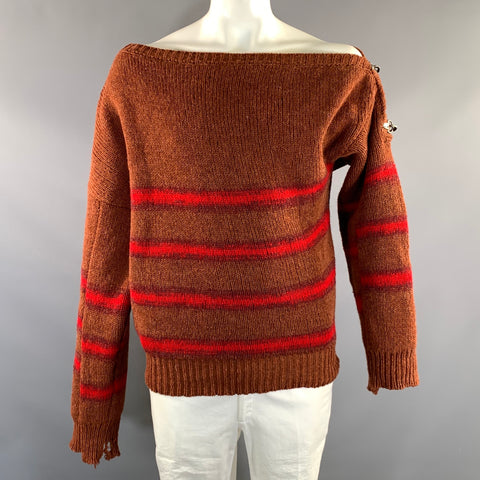 RAF SIMONS FW2018 Size L Brown Red & Black Knitted Wool Sweater