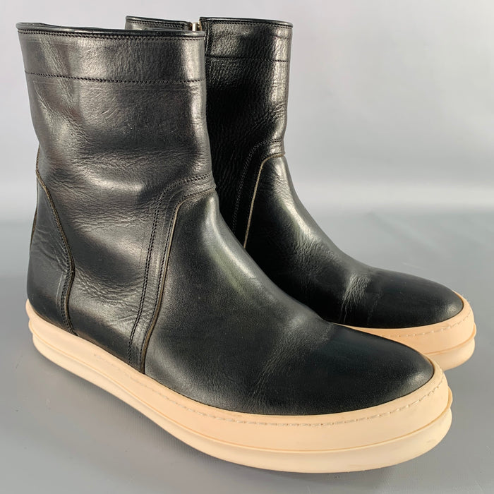 RICK OWENS Size 9 Black White Leather High Top Sneakers