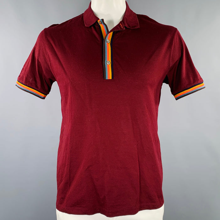 PAUL SMITH Size L Burgundy Multi Color Cotton Contrast Trim Polo