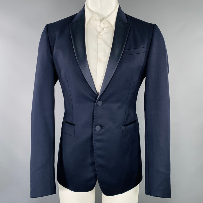 BURBERRY PRORSUM Size 40 Navy Blue Virgin Wool Tuxedo Sport Coat