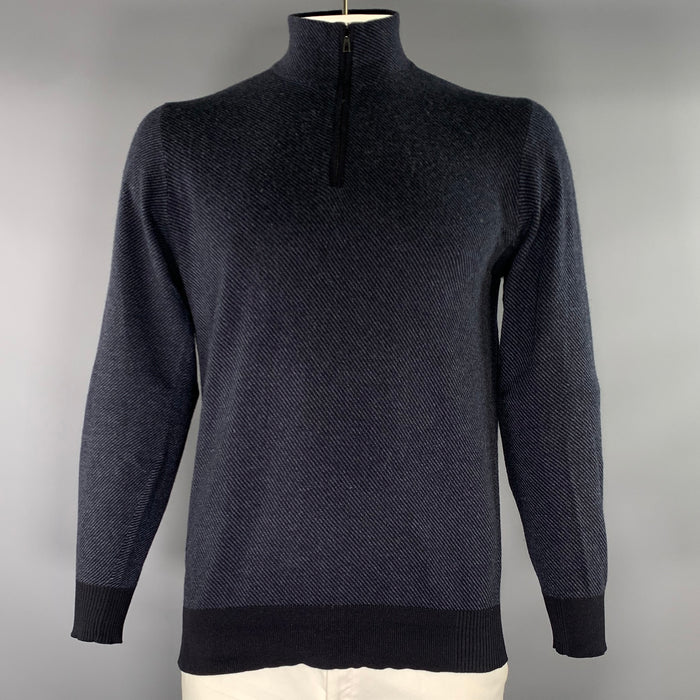 LORO PIANA Size 42 Blue Navy Stripe Cashmere Zip Pullover