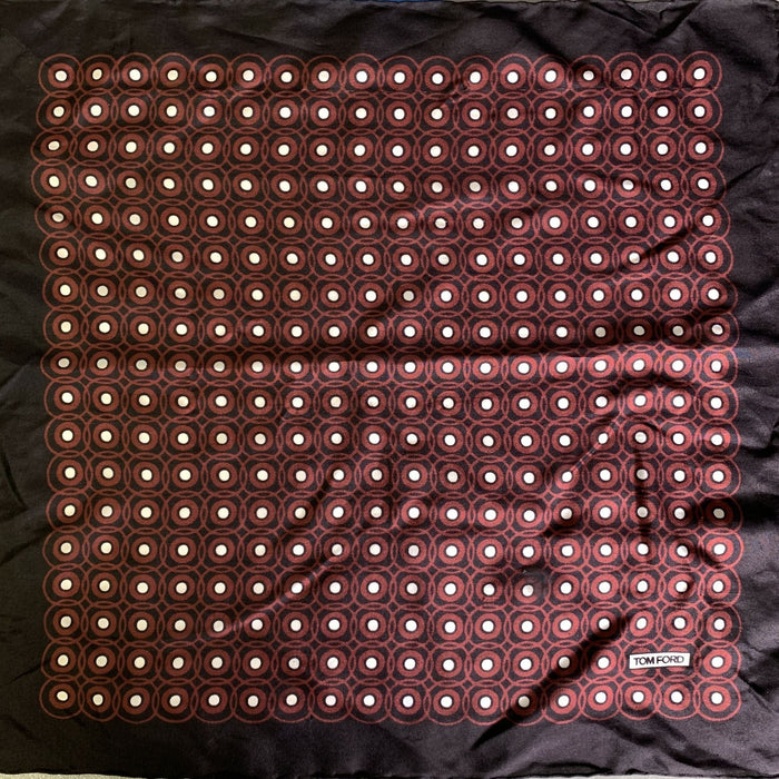 TOM FORD Black Burgundy Circles Silk Pocket Square
