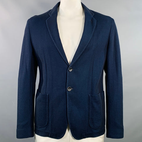 ARMANI COLLEZIONI Size XL Navy Blue Textured Cotton Jacket